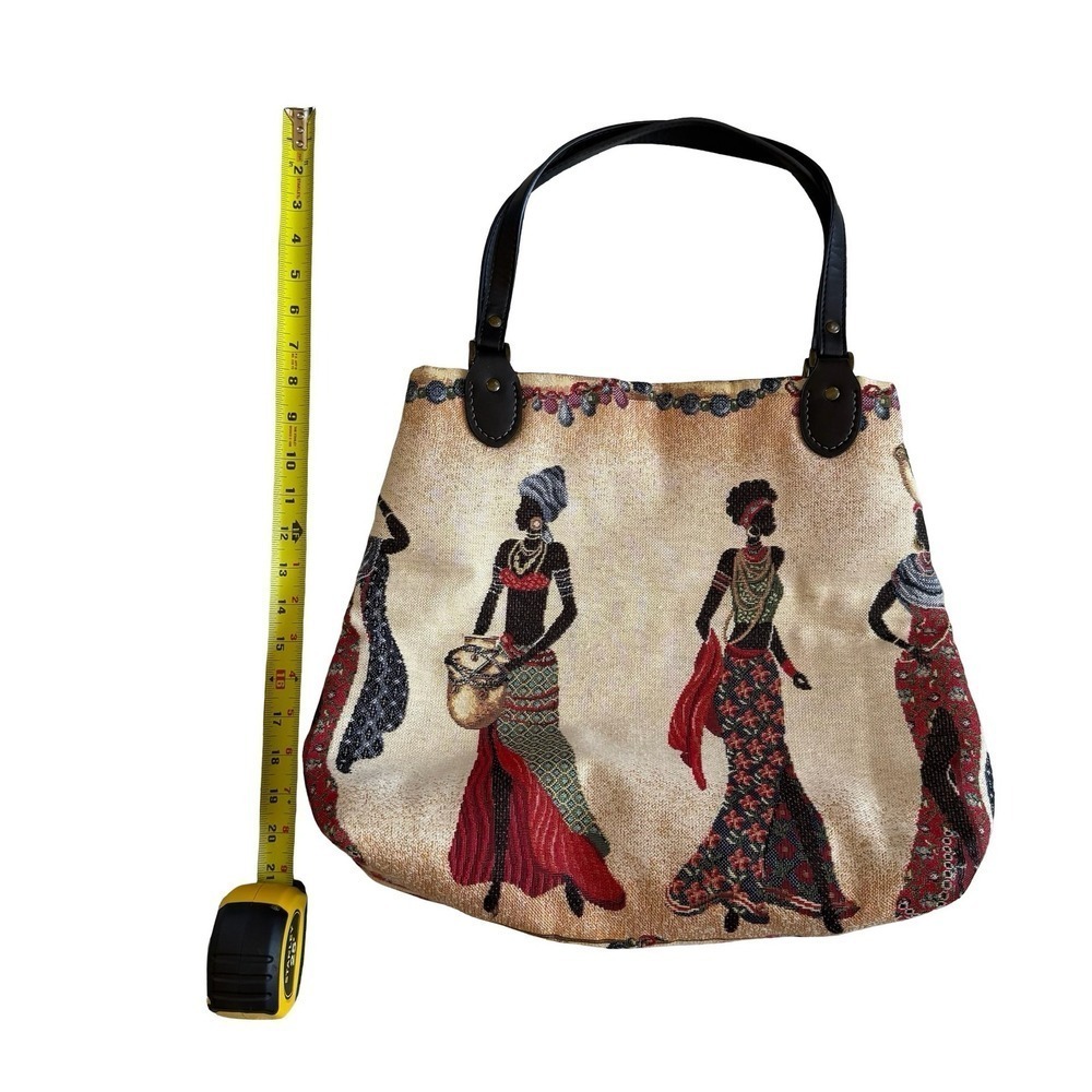 African Tapestry Woven Tote Purse Bag Button Closure Women - Picture 2 of 7